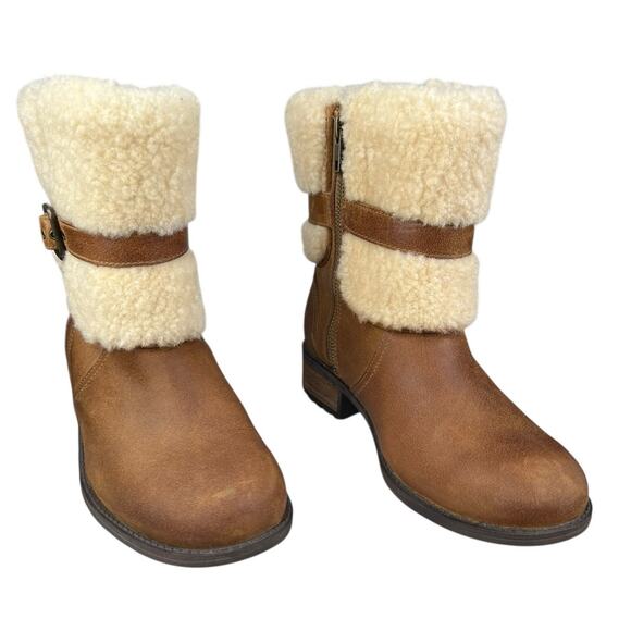 UGG Women’s Blayre II Brown Leather Cuffed Winter Boot Size US 5.5 - Picture 5 of 10